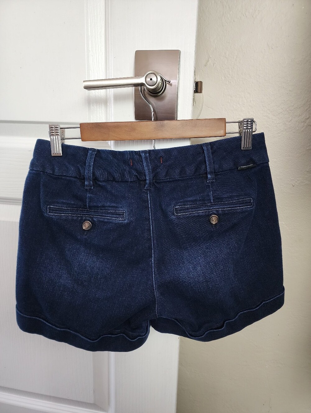 Dear John Dark Blue Cuffed Slashed Pockets Women's Denim Shorts Size 27 - Picture 2 of 11
